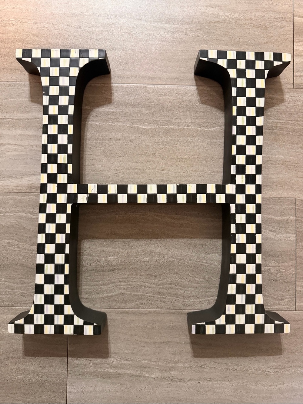 Mackenzie Childs Decorative Checkerboard Letter H Wall Accent - Black and White